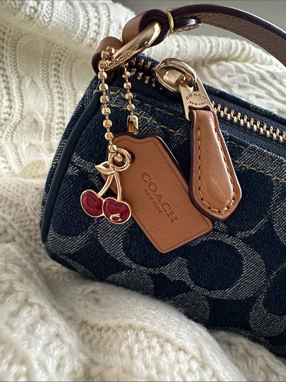 Coach Denim Signature Mini Barrel Bag with Tan Leather Strap - Picture 4 of 16